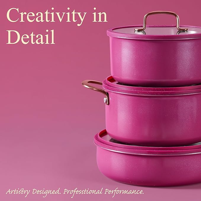 CAROTE 19pcs Tri-Ply Stainless Steel Cookware Set with Detachable Handle, Pots and Pans Set, Induction Kitchen Cooking Sets, RV/Camping Cookware, Outer Ceramic Layer, Oven Safe, Violet Purple