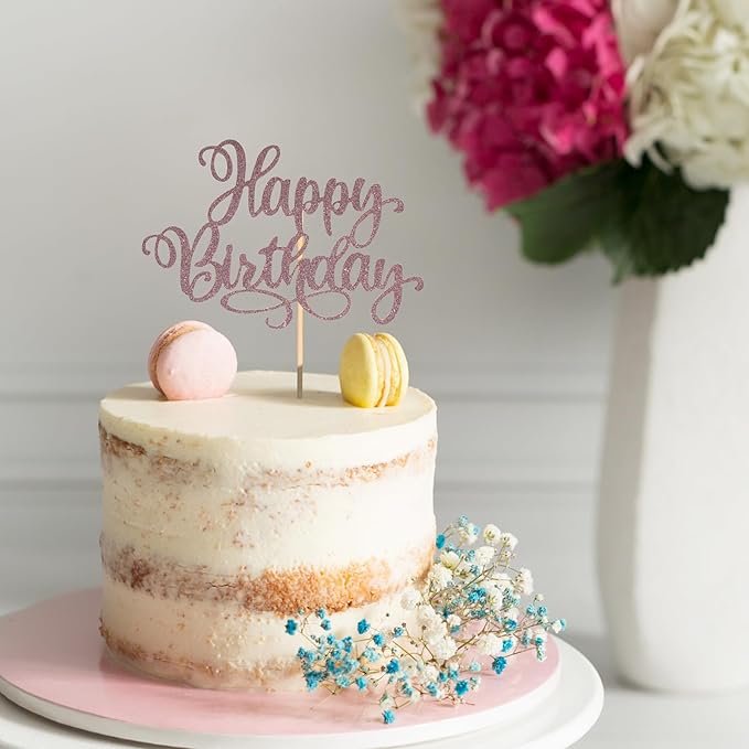 Happy Birthday Cake Toppers 9 Inch Glitter Happy Birthday Cake Pick for Birthday Anniversary Theme Party Cake Decorations Supplies - Brown