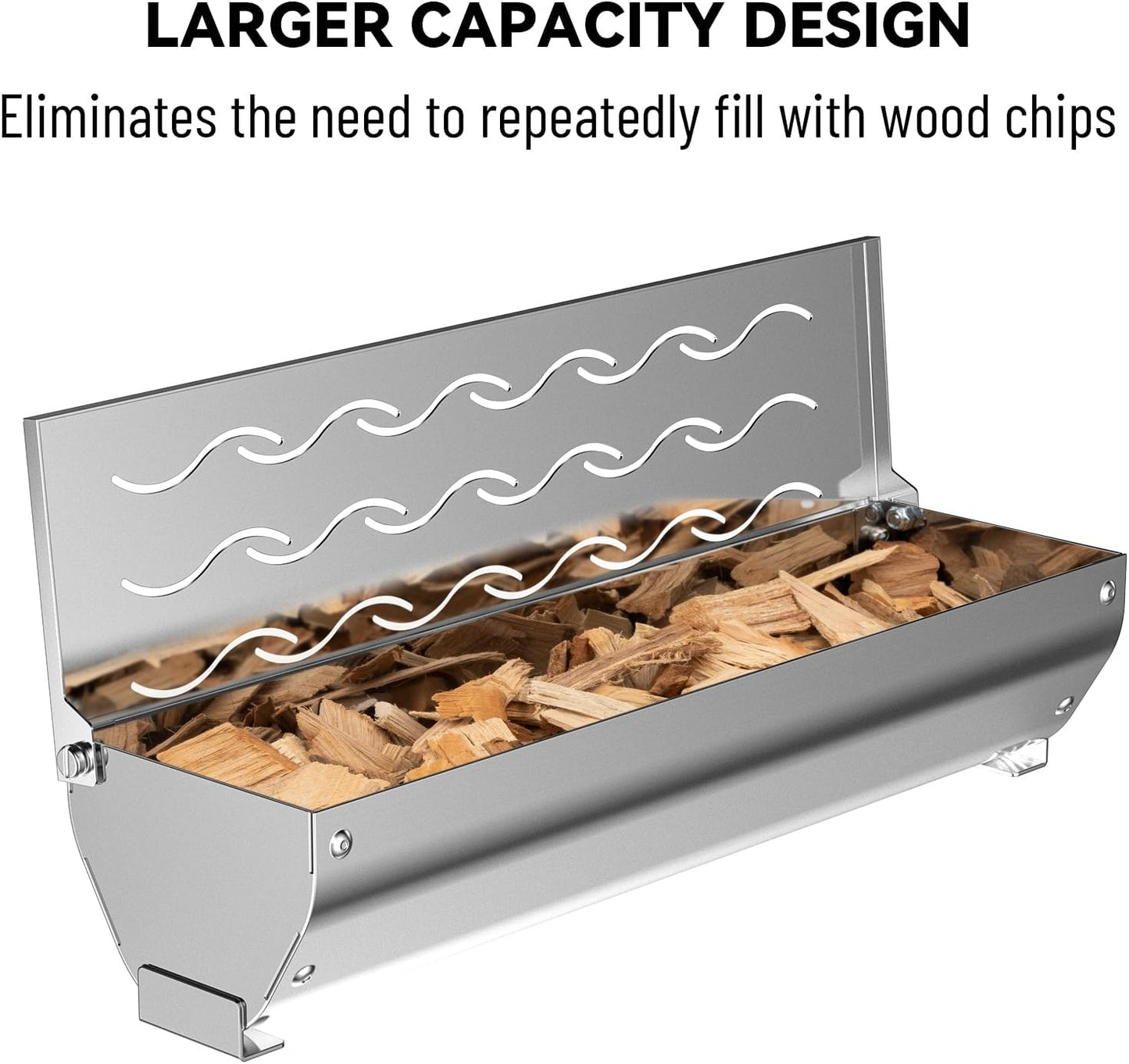 Skyflame Stainless Steel Wood Chip Smoker Box, BBQ Meat Smoking with Wavy Vent and Hinged Lid, Large Capacity for Gas/Charcoal Grill, V Shape with Flat Base Bottom