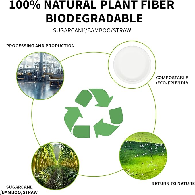 Compostable Paper Plates 9 Inch - 100% Biodegradable, Heavy Duty Eco-Friendly Disposable Plates for Camping，Parties, Weddings, BBQ (150 Pack) (9" Natural Brown)