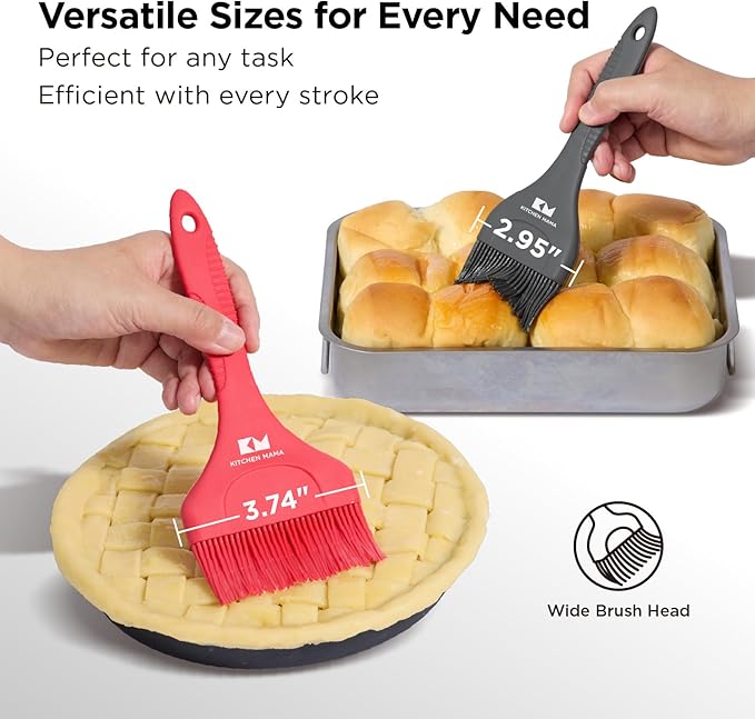 Kitchen Mama Platinum Silicone Extra Wide Pastry & Basting Brush Utensil Set – Heat Resistant, Dishwasher Safe, BBQ Grilling, Cooking, Baking, Perfect For Outdoor, and Butter, Egg Wash, Oil and Sauce