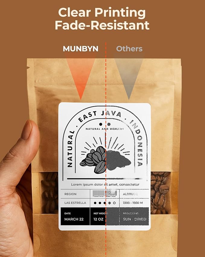 MUNBYN 4” X 3” Direct Thermal Labels, White Thermal Printer Stickers, Strong Adhesive, Labels Paper for Mailing, Barcode, 500 Sheets/1 Roll