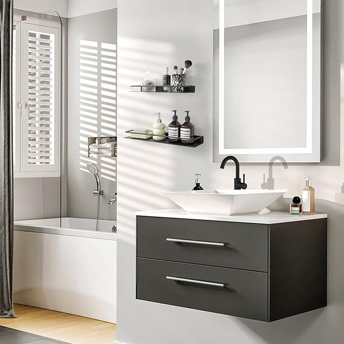 JOOM Metal Wall Floating Shelf - Metal Wall Shelf, Black Floating Shelf, Small Bathroom Shelf, (Black, 8Inch)