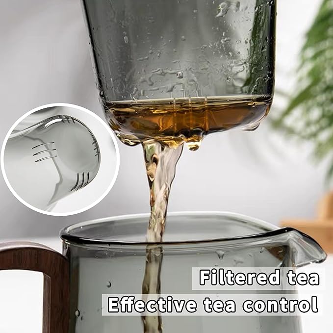 Glass Teapot,18.6oz/550ml Glass Tea Kettle With Wooden Handle,Stovetop & Microwave Safe Glass Borosilicate Teapot,Teapot With Infuser