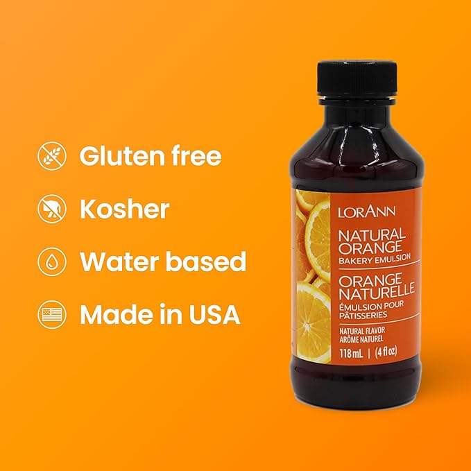 LorAnn Oils Orange Bakery Emulsion: True Essence, Ideal for Boosting Fruit Tones in Cakes, Cookies & Desserts, Gluten-Free, Keto-Friendly, Extract Substitute Essential for Your Kitchen, 4 Oz
