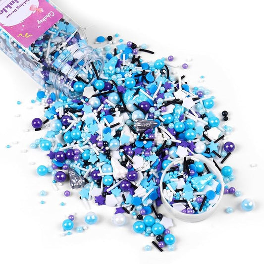 Galaxy Star Sprinkles for Cake Decorating 4.23ounce - Pearl Sugar Mix Contains Spaceship & Star Sprinkles for Cupcake Toppers, Ice Cream, Candy, Cookie Decorations - Children Party Supplies