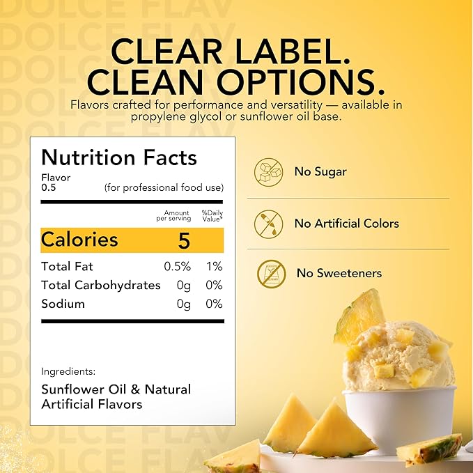 Dolce Flav Pineapple Extract – 2 Ounce Oil-Soluble Kosher, Sugar-Free, Concentrated Tropical Flavor for Candy, Chocolates & Desserts, Includes Measured Dropper