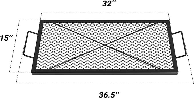 onlyfire Barbecue Rectangle X-Marks Fire Pit Cooking Grate, Heavy Duty Steel Campfire BBQ Grill Grid with Handle Grill Grate for Outdoor, 32-Inch