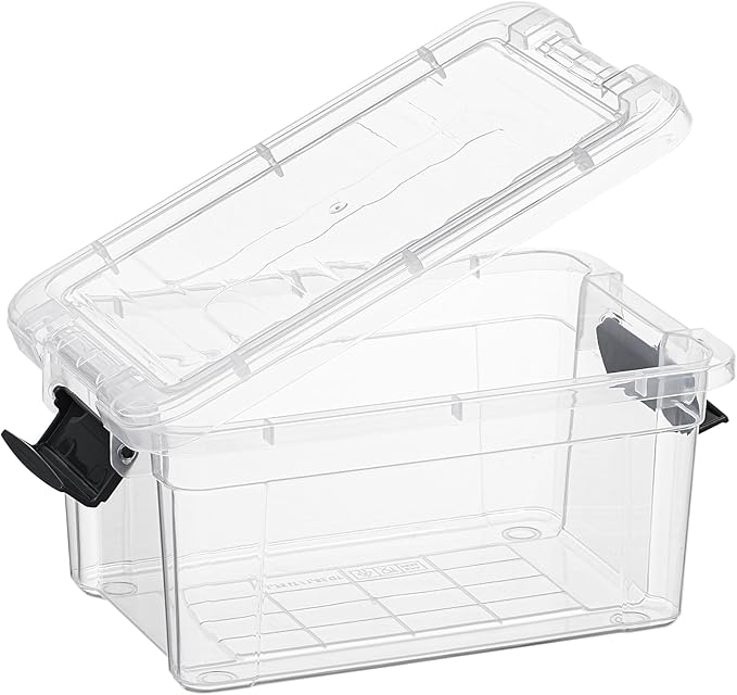 Superio Clear Storage Boxes with Lids, 2 Quart Plastic Container Bins for Organizing, Stackable Crates, BPA Free, Non Toxic, Odor Free, Organizers for Home, Office, School, and Dorm