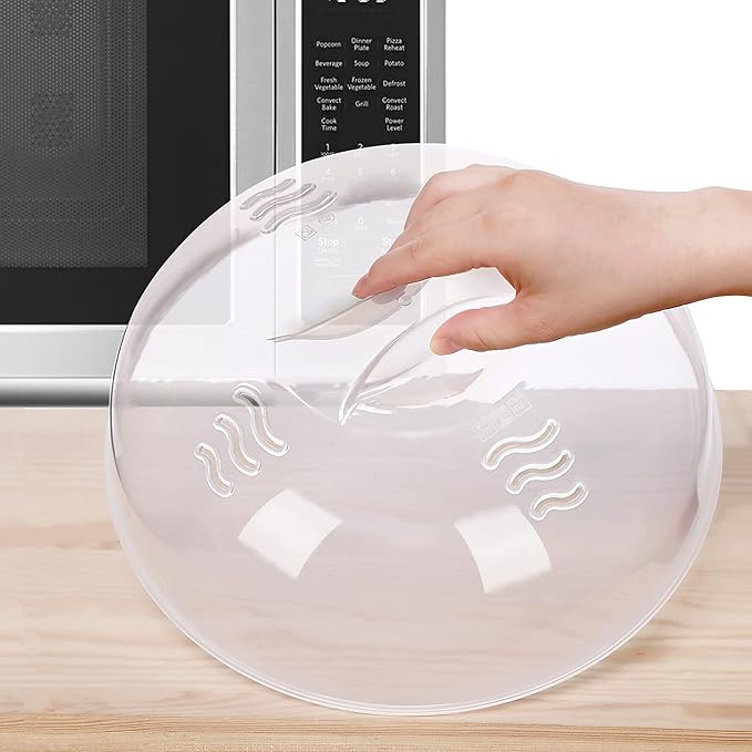 Microwave Splatter Cover for Food Large Microwave Plate Food Cover With Easy Grip Handle Anti-Splatter Lid With Enlarge Perforated Steam Vents,11.5 Inch,BPA Free & Dishwasher Safe