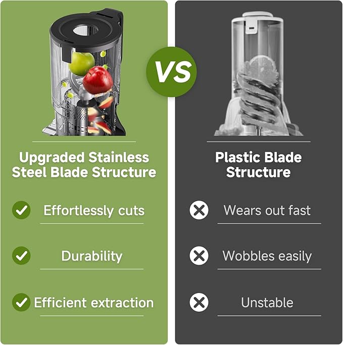 AMZCHEF Cold Press Juicer, 5.2" Juicer Machines with Large Feed Chute for Whole Fruits & Vegetables, Stainless Steel Juice Extractor with Large Auger, Triple Strainers, Easy Cleanup & Assembly