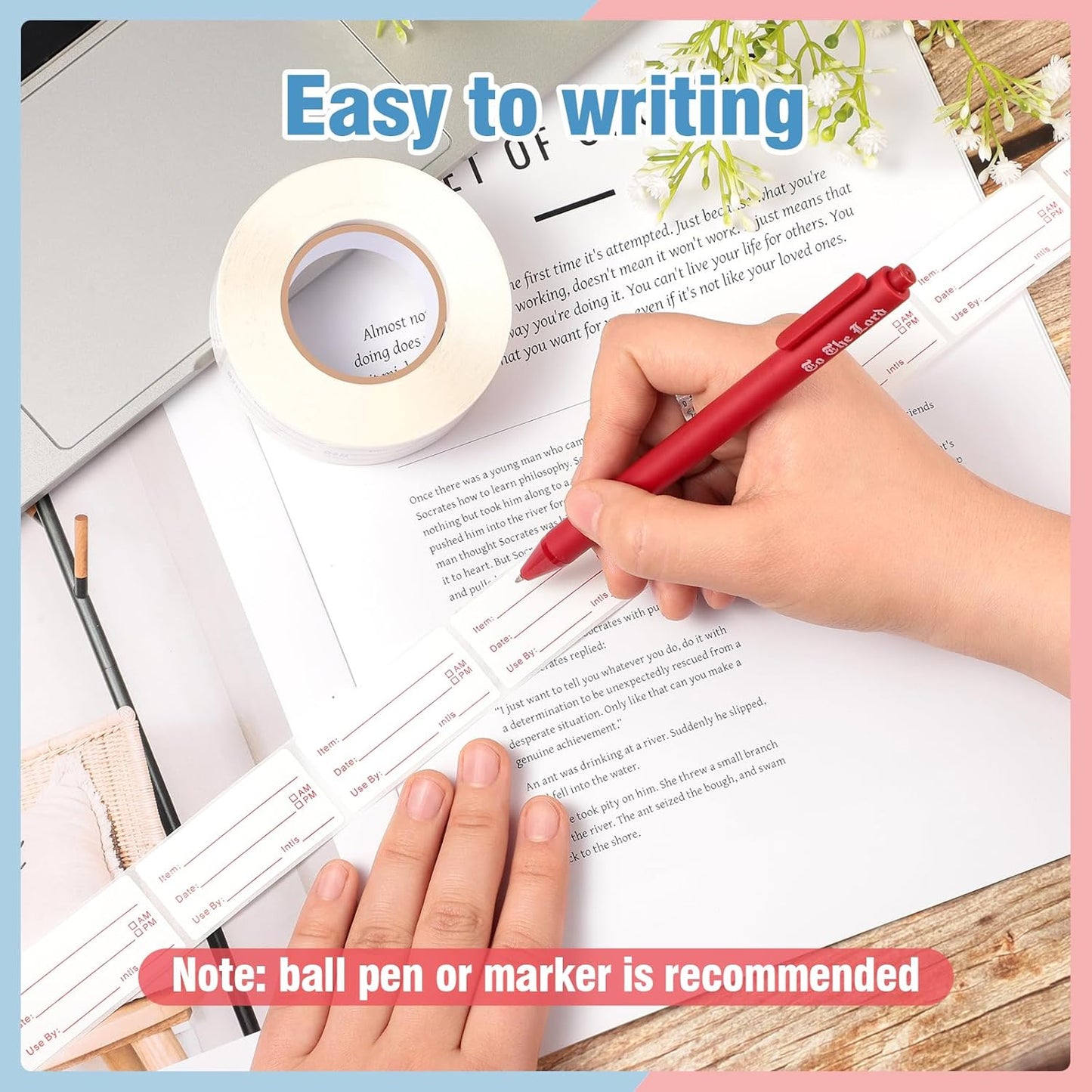 4 Rolls 2000 Pieces Removable Food Labels, 1 x 2 Inch Date Stickers for Freezer, Refrigerator Food Containers - Easy to Write On