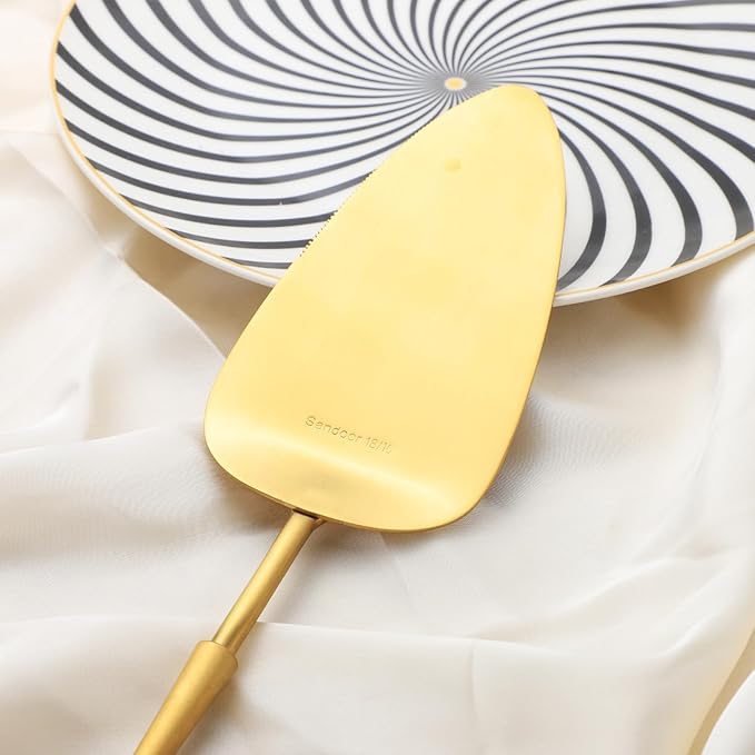 gold Cake Cutter,Stainless Steel Pie Spatula Serrated,Cake Pizza Cutter Tart Dessert Slicer Comfortable Handle(gold)