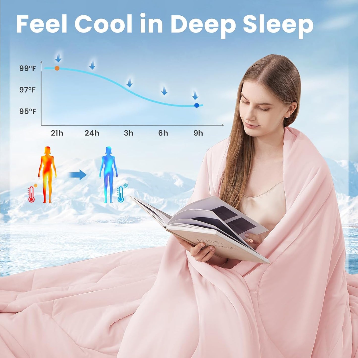 HYLEORY Cooling Comforter King Size - Summer Cooling Blanket for Hot Sleepers/Night Sweats, Double-Sided Cold Touch Silky Ice Comforters, Breathable Lightweight Beddings, Cool Pink, 108"x90"