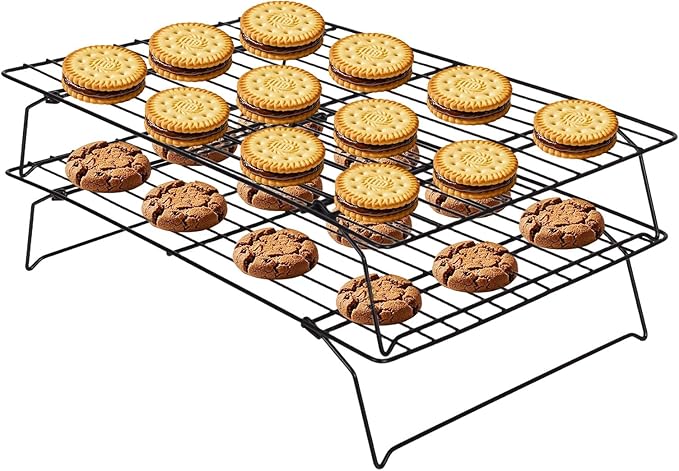 ShellKingdom Cooling Racks, Stainless Steel Non-Stick Baking Racks And Oven Safe Wire Cool Racks for Cookies, Cakes and Baking, 2-Tier, Foldable