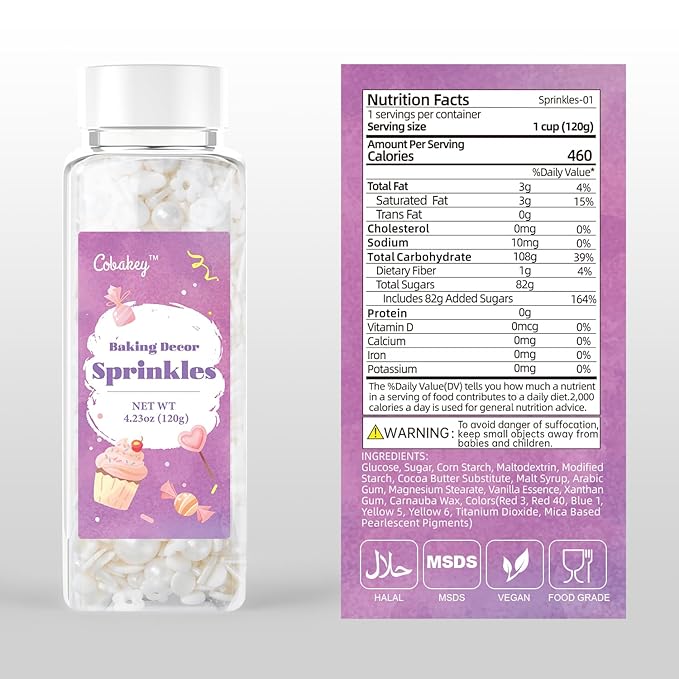 White Lovers Sprinkles for Cake Decorating 4.23ounce - Sugar Mix Contains Heart & Flowers Pearl Sprinkles for Cupcake Toppers, Ice Cream, Candy, Cookie Decorations - Wedding Party Supplies