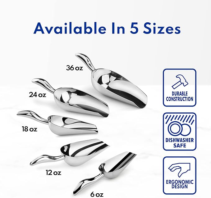 New Star Foodservice 1028522 Stainless Steel Bar Ice Flour Utility Scoop, 18-Ounce