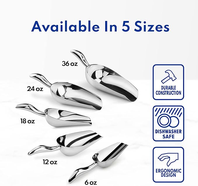 New Star Foodservice 1028546 Stainless Steel Bar Ice Flour Utility Scoop, 36-Ounce