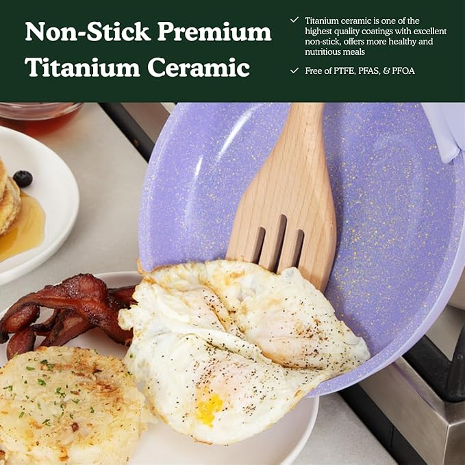 BytheTable Ombré Ceramic Titanium Non-Toxic, Nonstick Cookware Set 8-Piece Modular System with Removable Handle and Magnetic Lid, Magnetic Spatula, Eco-Friendly, Oven & Dishwasher Safe (Cataline Blue)