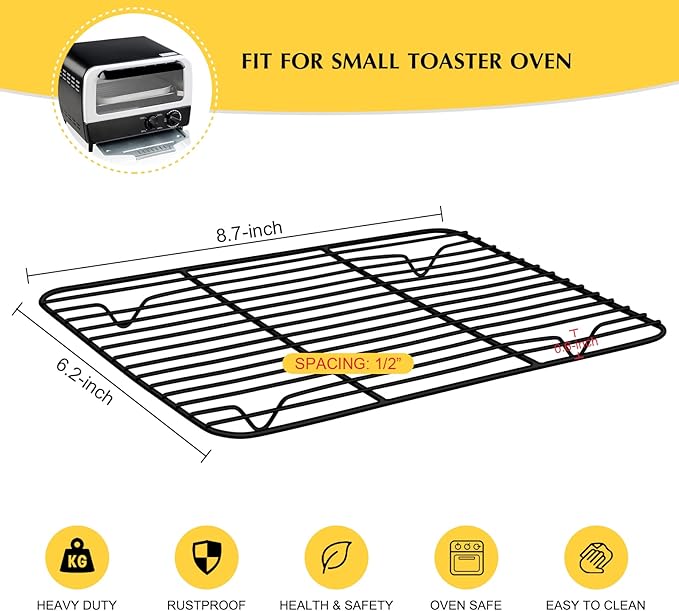 Small Baking Wire Rack Set of 2, E-far Non-stick Rack for Toaster Oven Cooking Roasting Broiling Grilling Meat Bacon, 8.7” x 6.2” Metal Bakeable Cooling Racks for Cookie Cake - Easy to Clean