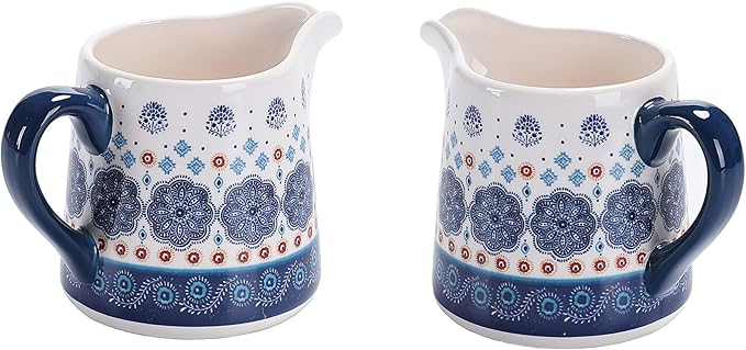 Bico Blue Talavera Ceramic Sugar and Creamer Set, Sugar Bowl with Lid, Cute Container for Coffee Bar, Kitchen Countertop Accessories, Microwave and Dishwasher Safe