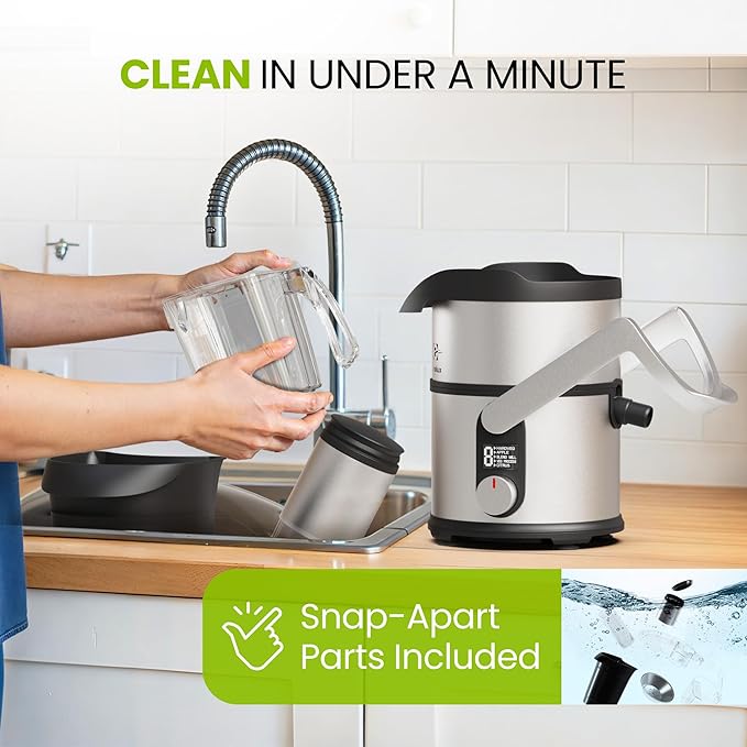 Eurolux 800W Premium Centrifugal Juicer for Whole Fruits and Vegetables – TurboJet Extraction System – 5-Speed Dial with Digital Display – Wide 3” Feed Chute – Easy to Clean – BPA-Free- Stainles Steel