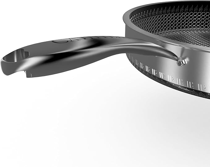 316L Stainless Steel 5QT Frying Pan Hexagon Nonstick Wok with Lid,Single Handle to Hold, PFOA Free, Dishwasher Oven Safe (12inch,5QT/Single Handle)