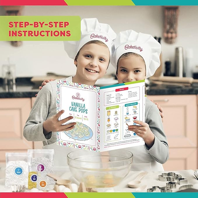 Baketivity Kids Baking DIY Activity Kit - Bake Delicious Vanilla Cake Pops with Pre-Measured Ingredients – Best Gift Idea for Boys and Girls Ages 6-12