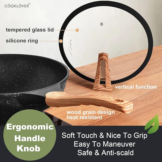 COOKLOVER Nonstick Woks And Stir Fry Pans Die-cast Aluminum Scratch Resistant 100% PFOA Free Induction Wok pan with Lid 12.6 Inch - Black