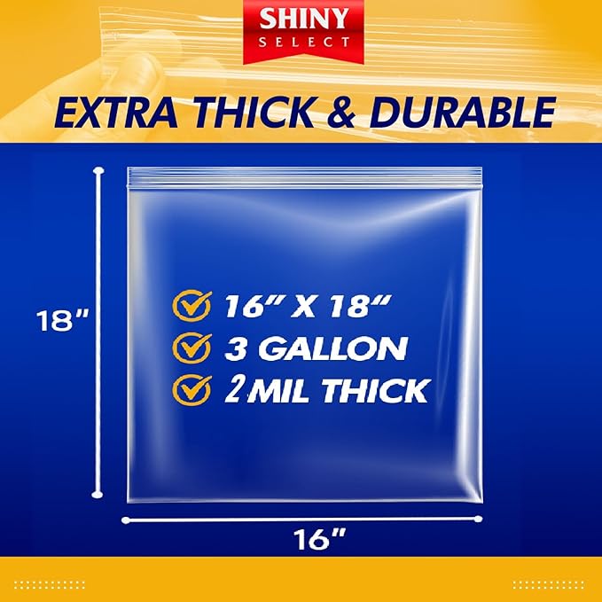 [ PACK OF 72 ] Large Resealable 3 Gallon Clear Reclosable Bags for Freezer, Brining, Food Storage, Bedding, Clothing, Organization, Moving, Packing or Travel 16" x 18" Jumbo Size