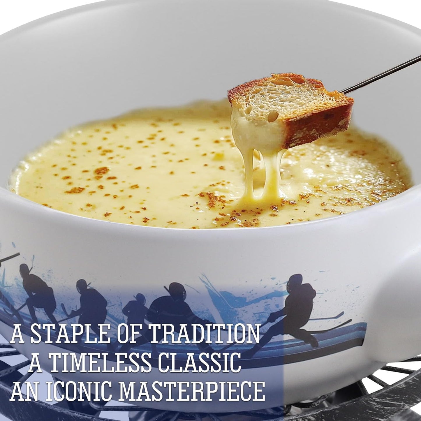 Artestia Swiss Fondue Set for Party - 2L Large Capacity Cheese Fondue Pot Melting Chocolate, Ceramic Fondue Pot, 6 Fondue Forks, Christmas, Wedding Gifts (Icebound Eagles)