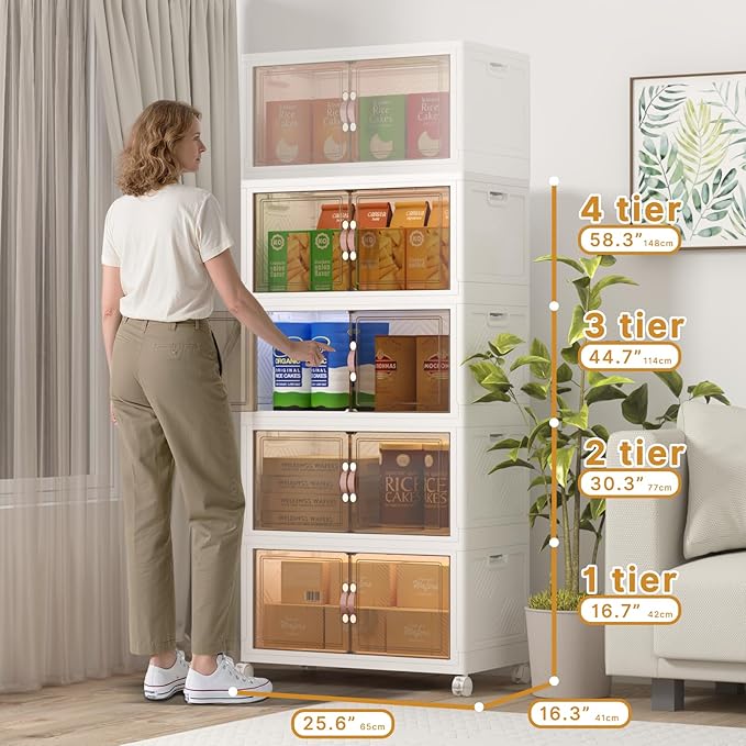 Extra Large Stackable Storage Bins with Lids and Wheels, Foldable Collapsible Closet Organizers,480QT-120QT/30GAL*4Pack Plastic Stackable Storage drawers for bedroom Dorm