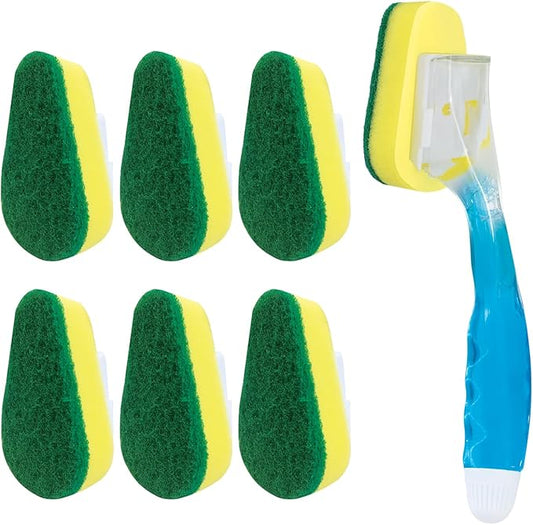 Lola Products Dish Brush w/Soap Dispenser Wand, Absorbent Sponge Scrubber, No Leaking. Clean Dishes, Sinks and Cookware, 1 Brush w/Head & 6 Refills