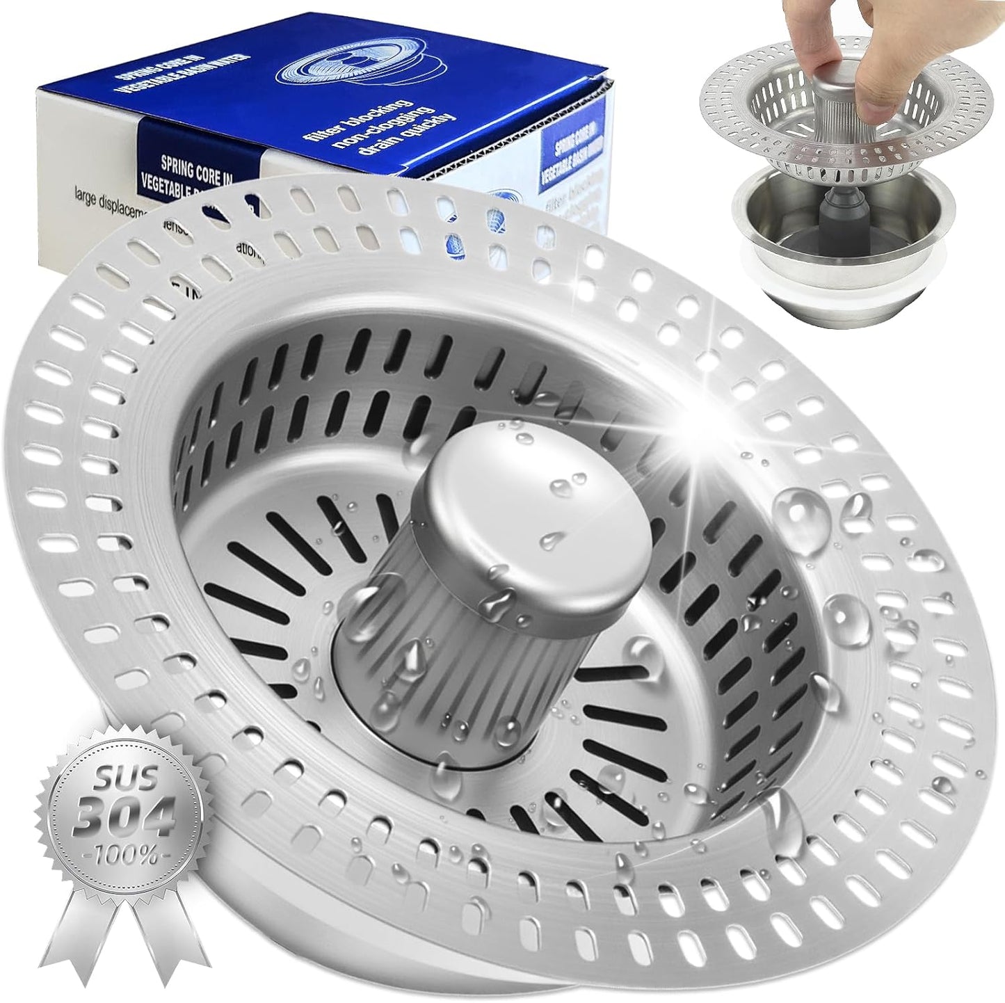 3 in 1 Kitchen Sink Drain Strainer, Upgraded Pop Up Kitchen Sink Stopper with Enlarged 304 Stainless Steel Anti-Clogging Food Catcher Basket Strainer, Fit US Standard 3-1/2'' Kitchen Sink Drain Hole
