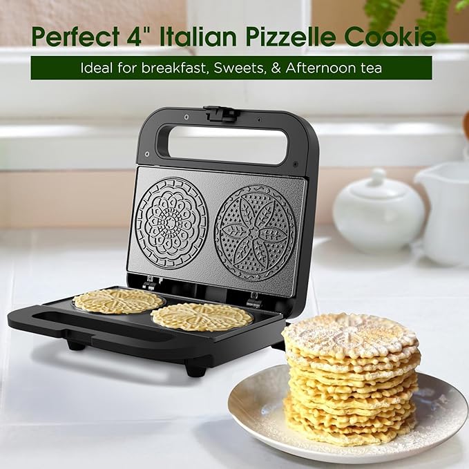 Pizzelle Maker Machine, Mini Non-stick Electric Pizzelle Cookie Baker for Holiday, Party, Treat (Ceramic Coating, 2 * 4") (ceramic coating)