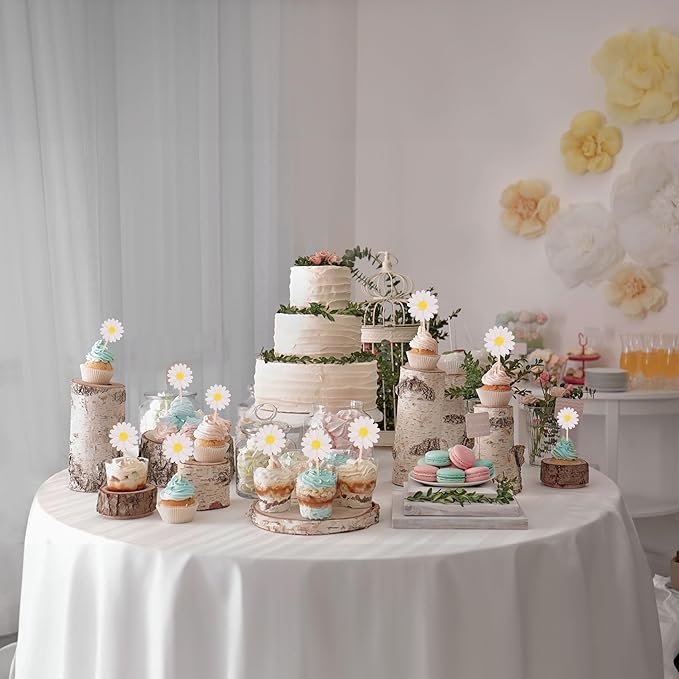 24Pcs Daisy Cupcake Toppers Flower Cake Topper Decorations Daisy Cake Decorations Chrysanthemum Cupcake Toppers Spring Daisy Flower Cake Picks for Birthday Wedding Supplies White