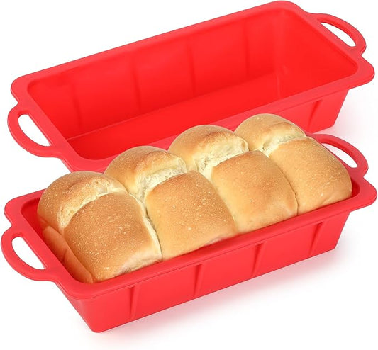 Silicone Bread Loaf Pan - Nonstick Large 10 x 4.8 inch Loaf Pans with Metal Reinforced Frame (Red)