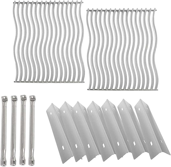 MixRBBQ Grill Replacement Parts for Napoleon Prestige 500 and Built-in Prestige 500, Stainless Steel 7-Pack Heat Plates, 4-Pack Burner and 2-Pack Grate Grid for Napoleon
