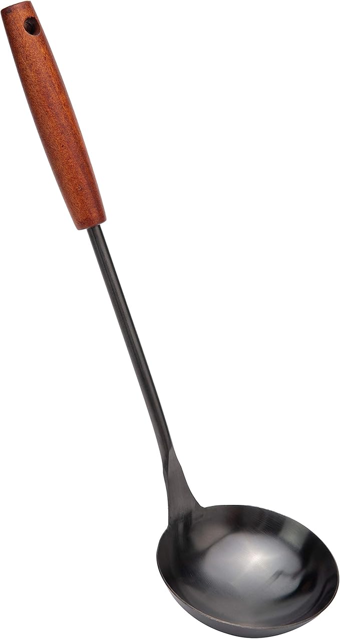 Soup Ladle 14.2 inches Wok Utensils Stainless Steel Soup Ladle Rust Proof Soup Ladle With Ergonomic Wooden Handle Soup Serving Spoon Ladles For Cooking, Gravy, Sauces, and More