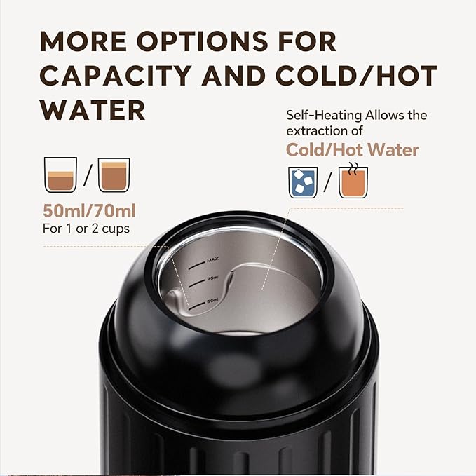 Rich Crema Portable Electric Espresso Coffee Maker, Fast self-heating 2 IN 1 Extraction System Espresso Machine, Support Ground Coffee and NS capsule, for Travel、Car、Hiking、Climbing（Black）