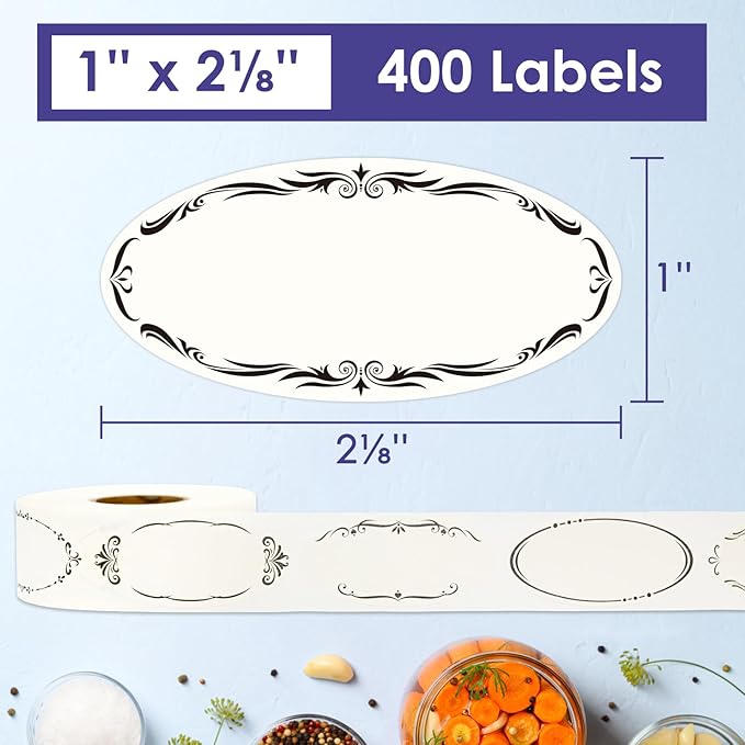 400 Dissolvable Canning Labels for Mason Jars, Small Pantry Labels 1 x 2⅛ inch, Water-Soluble Stickers-8 Designs