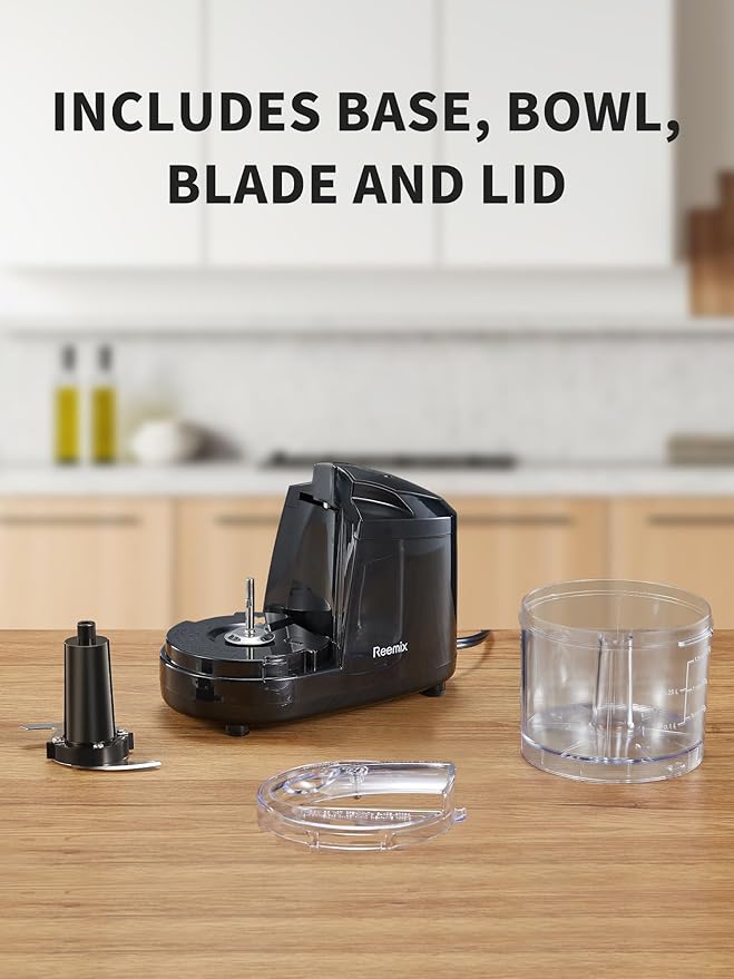 1.5-Cup One-Touch Electric Food Chopper, 100W Mini Food Processor Meat Grinder, Mix, Chop, Mince and Blend Vegetables, Fruits, Nuts, Meats, Stainless Steel Blade (Black)