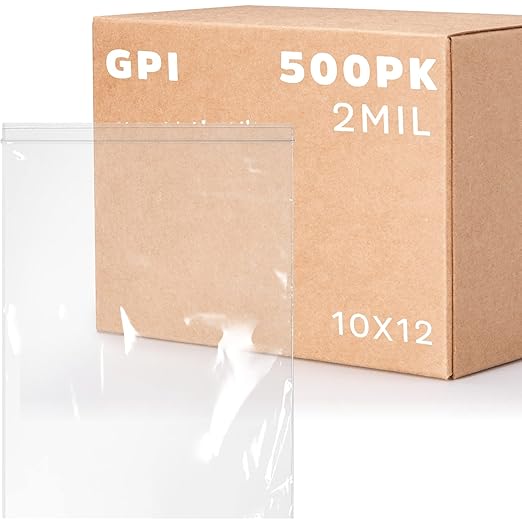 GPI Pack of 500, 10" X 12" 1 Gallon, Clear Plastic Reclosable Zip Bags - Bulk 2 Mil Thick Strong & Durable Poly Baggies with Resealable Zip Top Lock for Travel, Storage, Packaging & Shipping