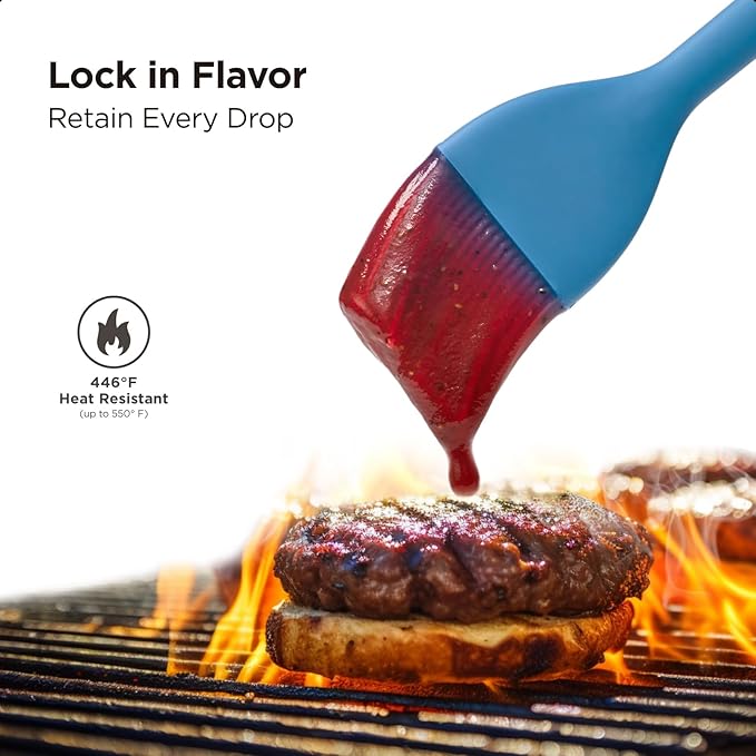 Kitchen Mama WaltzGrip Platinum Silicone Basting Pastry Brush: Set of 2 Heat-Resistant Brushes Utensils for Cooking, Baking, Grilling, Barbecue, and Spreading Oil, Butter, Egg - Dishwasher-Safe (Blue)