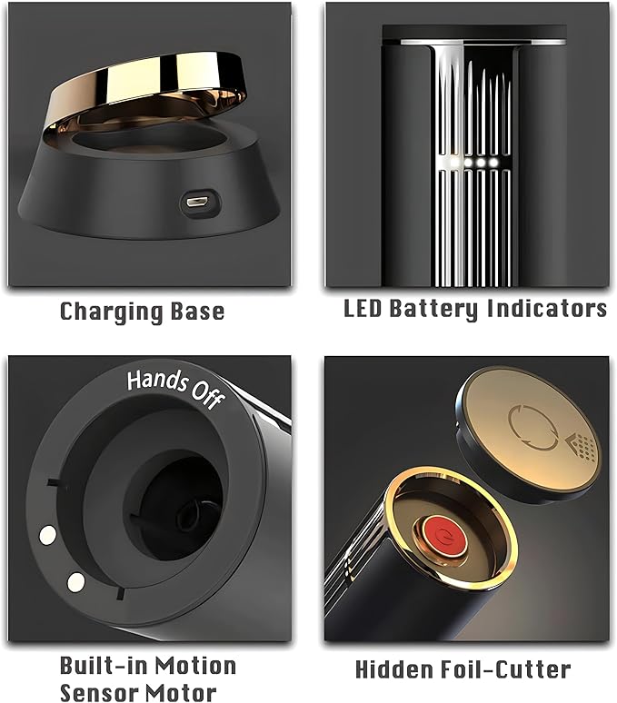 VINOWAKE Openero Electric Wine Opener By LINKSTYLE — Rechargeable Battery with Charging Base, Precision Steel Foil Cutter, Luxurious Matte Finish