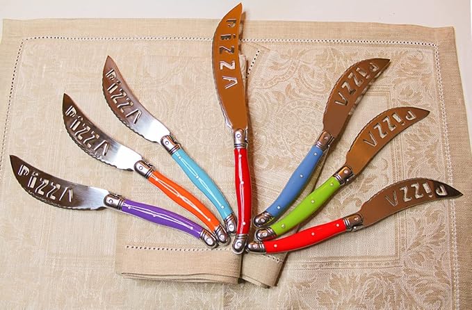 Laguiole 7-Piece Pizza Cutter Set Stainless Steel Smooth Cutting Dishwasher Safe Luxurious Sharp Knife Set for Parties (Rainbow)
