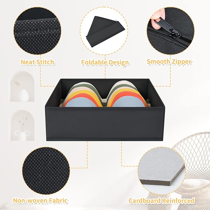 DIMJ Clothes Drawer Organizer, 12 Packs, Foldable Underwear Organizer for Baby Clothes, Tie, Bra, Sock (Black)