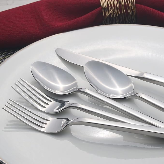Alata Cube 20-Piece Forged Stainless Steel Flatware Set Cutlery Set,Silverware Set Service for 4,Mirror Finish,Dishwasher Safe