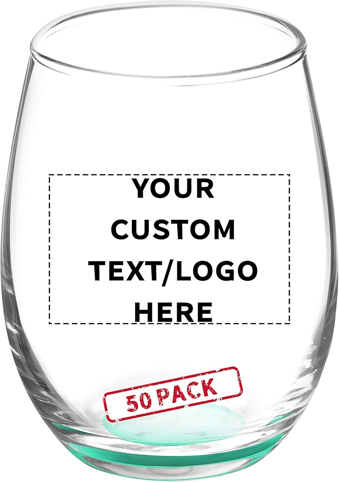 Custom Stemless Wine Glasses by ARC 5.5 oz. Set of 50, Personalized Bulk Pack - Perfect for Hotel, Bar, Restaurant or Lounge - Green