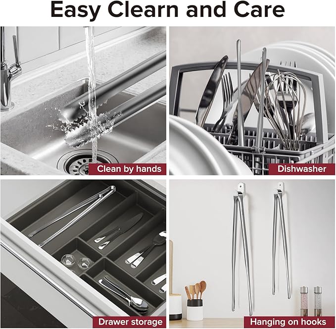 Precision Serrated Non-Slip Tips Cooking Tongs 2 Set (9" & 12"), One-Piece Easy to Control Stainless Steel Kitchen Tweezer Tongs, Multi-Purpose Food Tweezers for Baking, Food Plating, BBQ